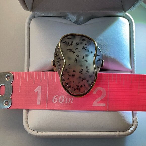 Spectacular Translucent Dendritic Agate Ring 14k Solid Gold (6.5) - Picture 16 of 16